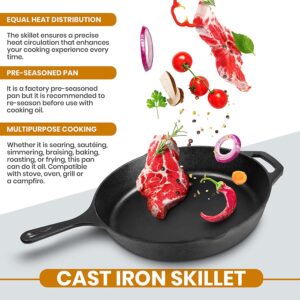 Utopia Kitchen Pre-Seasoned Cast Iron Skillet With Lid - 12 Inch Nonstick Frying Pan - Safe Indoor & Outdoor Grill Cookware