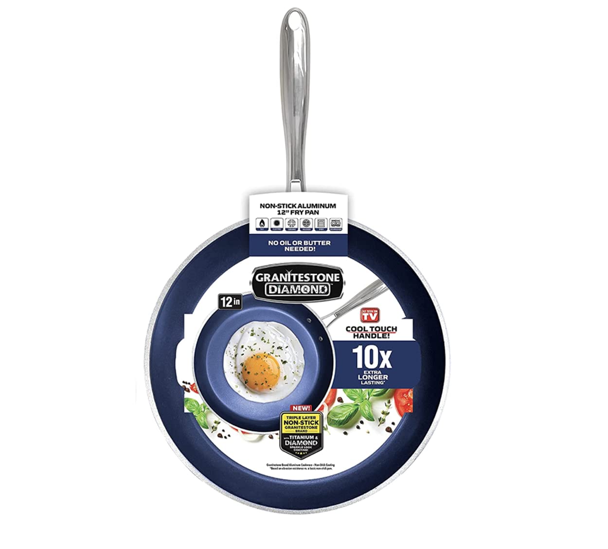 Granitestone Blue 12 Inch Non Stick Frying Pans Nonstick Skillet with Mineral and Diamond Triple Coated Surface, Nonstick Frying Pan, Nonstick Pan, Oven/Dishwasher Safe Non Stick Pan, 100% Non Toxic