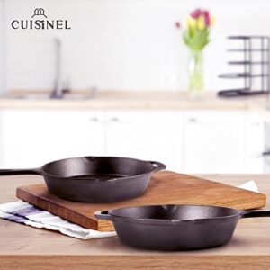 Cuisinel Cast Iron Skillets Set - 10" + 12"-Inch Pre-Seasoned Frying Pans + Removable Silicone Handle Holder Grips + Pan Scraper - Oven-Safe Cookware Kit + Accessories + Handle Helper