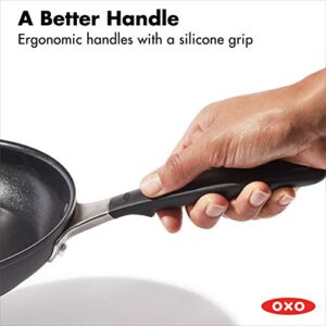 OXO Good Grips 8" Frying Pan Skillet, 3-Layered German Engineered Nonstick Coating, Stainless Steel Handle with Nonslip Silicone, Black