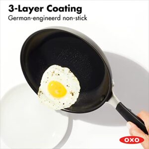 OXO Good Grips 8" Frying Pan Skillet, 3-Layered German Engineered Nonstick Coating, Stainless Steel Handle with Nonslip Silicone, Black