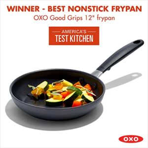 OXO Good Grips 8" Frying Pan Skillet, 3-Layered German Engineered Nonstick Coating, Stainless Steel Handle with Nonslip Silicone, Black