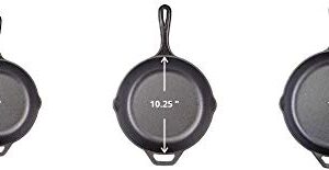 Lodge Seasoned Cast Iron 3 Skillet Bundle. 12 inches and 10.25 inches with 8 inch Set of 3 Cast Iron Frying Pans