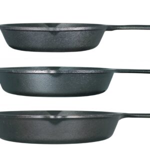 Lodge Seasoned Cast Iron 3 Skillet Bundle. 12 inches and 10.25 inches with 8 inch Set of 3 Cast Iron Frying Pans