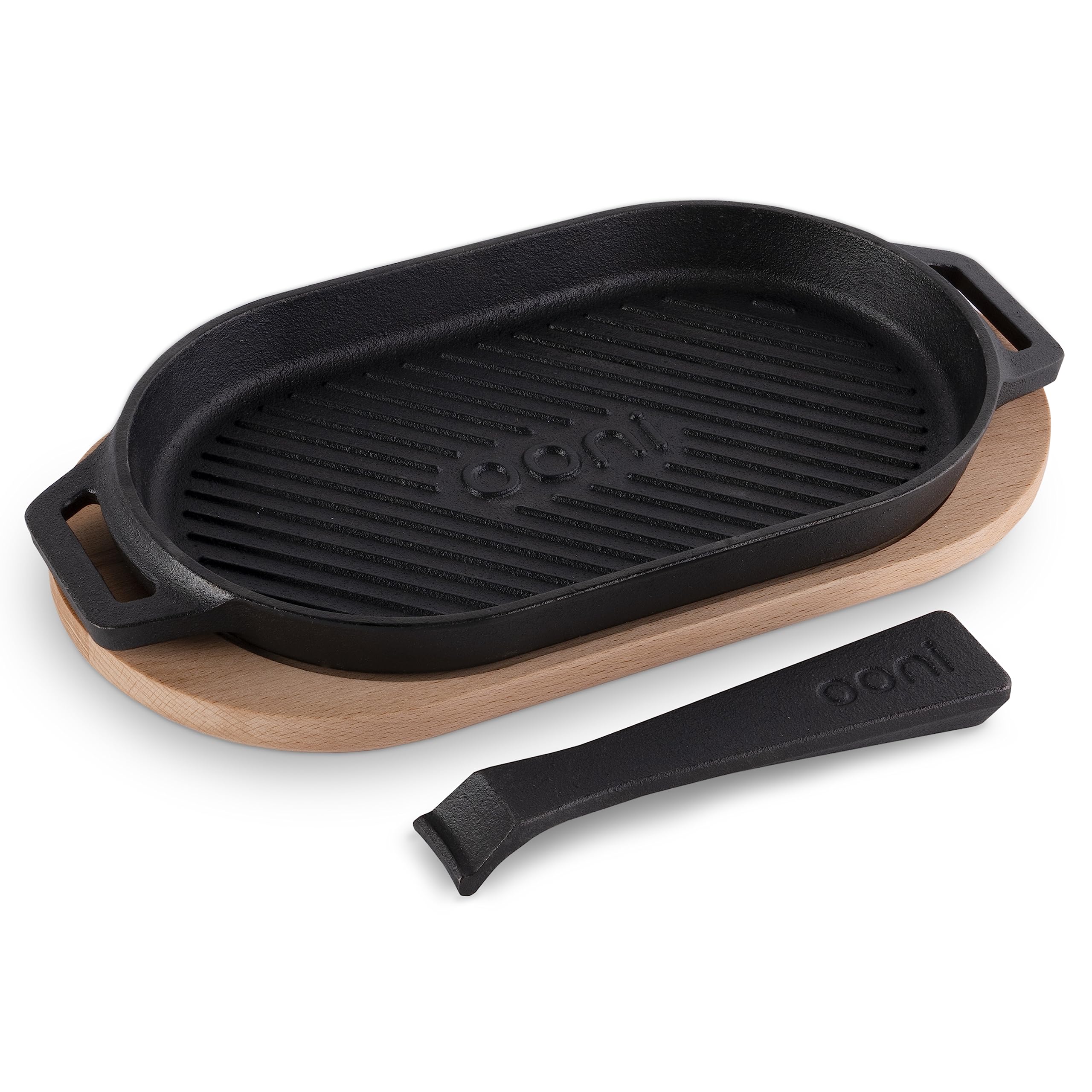 Ooni Cast Iron Grizzler Plate - Griddle Cast Iron Pan - Cast Iron Cookware with Removable Handle - Cast Iron Griddle - Pre-Seasoned Oven Safe