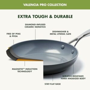 GreenPan Valencia Pro Hard Anodized Healthy Ceramic Nonstick 12" Frying Pan Skillet, PFAS-Free, Induction, Dishwasher Safe, Oven Safe, Gray