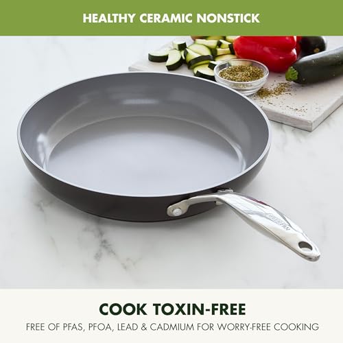 GreenPan Valencia Pro Hard Anodized Healthy Ceramic Nonstick 12" Frying Pan Skillet, PFAS-Free, Induction, Dishwasher Safe, Oven Safe, Gray