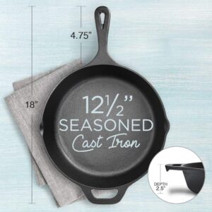 Fresh Australian Kitchen 12.5" Cast Iron Skillets Nonstick - Pre Seasoned Frying Pan Cookware Pan for Cooking