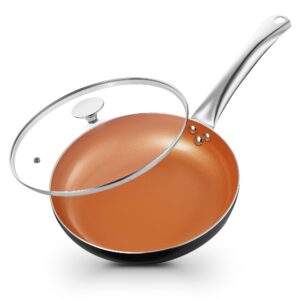 koch systeme cs little skillet with lid - 8" copper nonstick frying pan for oven & stove, small skillet with ceramic coating, aluminum nonstick pan/pot, 100% pfoa free, all stove tops compatible