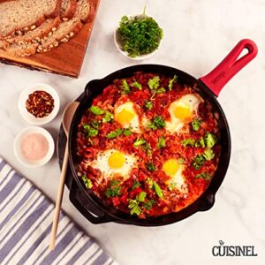 Cuisinel Cast Iron Skillet with Lid - 12"-Inch Frying Pan + Glass Cover + Silicone Handle Holder - Pre-Seasoned Oven Safe Cookware - Indoor/Outdoor Use - Grill, BBQ, Fire, Stovetop, Induction