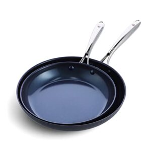 blue diamond cookware hard anodized ceramic nonstick, 10" and 12" frying pan skillet set, pfas-free, dishwasher safe, oven safe, grey