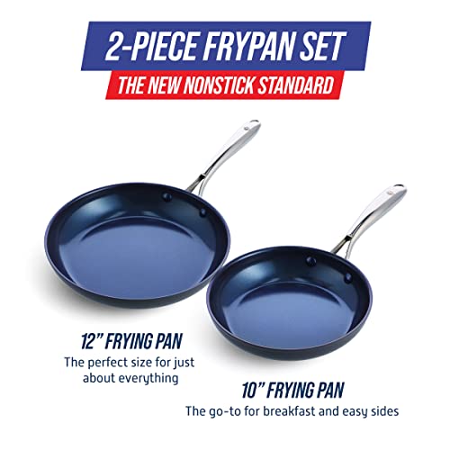 Blue Diamond Cookware Hard Anodized Ceramic Nonstick, 10" and 12" Frying Pan Skillet Set, PFAS-Free, Dishwasher Safe, Oven Safe, Grey