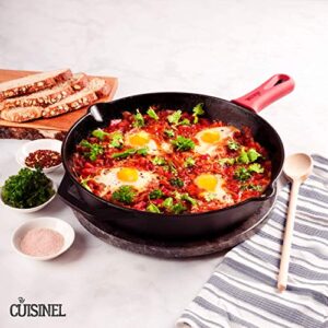Cuisinel Cast Iron Skillet - 12"-Inch Frying Pan with Assist Loop Handle and Pour Spouts + Silicone Grip Handle Cover - Preseasoned Oven Safe Cookware - For Indoor/Outdoor, Grill, Stovetop Use