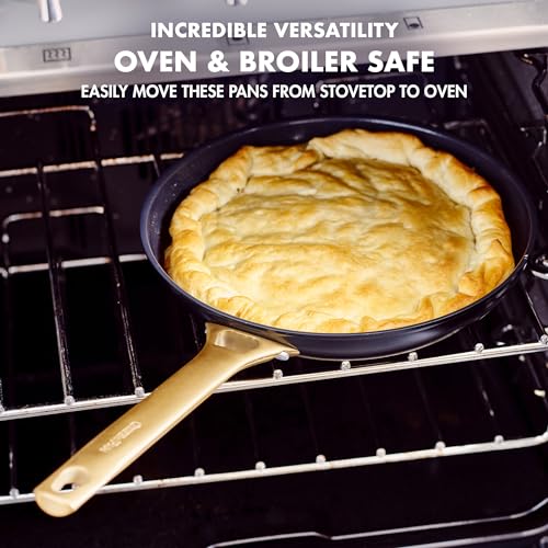 GreenPan Reserve Hard Anodized Healthy Ceramic Nonstick 8" and 10" Frying Pan Skillet Set, Gold Handle, PFAS-Free, Dishwasher Safe, Oven Safe, Black