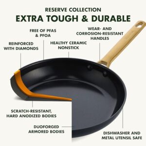 GreenPan Reserve Hard Anodized Healthy Ceramic Nonstick 8" and 10" Frying Pan Skillet Set, Gold Handle, PFAS-Free, Dishwasher Safe, Oven Safe, Black