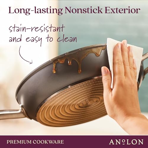 Anolon Accolade Forged Hard Anodized Nonstick Deep Frying Pan / Skillet with Helper Handle and Lid, 12 Inch - Moonstone Gray