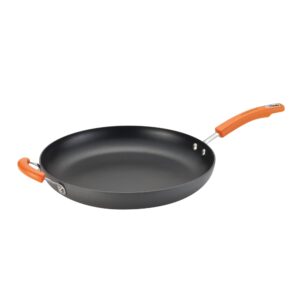 rachael ray brights hard anodized nonstick frying pan / fry pan / hard anodized skillet with helper handle - 14 inch, gray