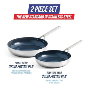 Blue Diamond Cookware Tri-Ply Stainless Steel Ceramic Nonstick, 9.5" and 11" Frying Pan Skillet Set, PFAS-Free, Multi Clad, Induction, Dishwasher Safe, Oven Safe, Silver