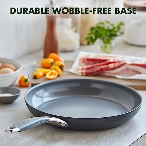 GreenPan York Hard Anodized Healthy Ceramic Nonstick 10" Frying Pan Skillet with Glass Lid, Durable Forged Base, Scratch Resistant, Ergonomically Designed Silicone-Wrapped Handles, PFAS-Free, Gray