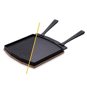 ooni dual-sided grizzler plate - reversible cast iron pan - cast iron skillet with removable handle - cast iron griddle - pre-seasoned oven safe