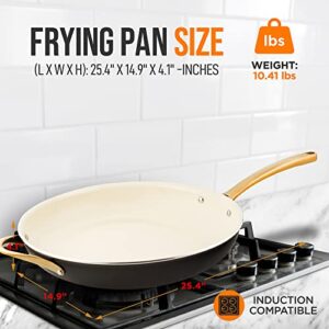 NutriChef 14" Extra Large Fry Pan - Professional Home Cookware Skillet Nonstick Frying Pan with Golden Titanium Coated Silicone Handle, Ceramic Coating, Stain-Resistant, And Easy To Clean