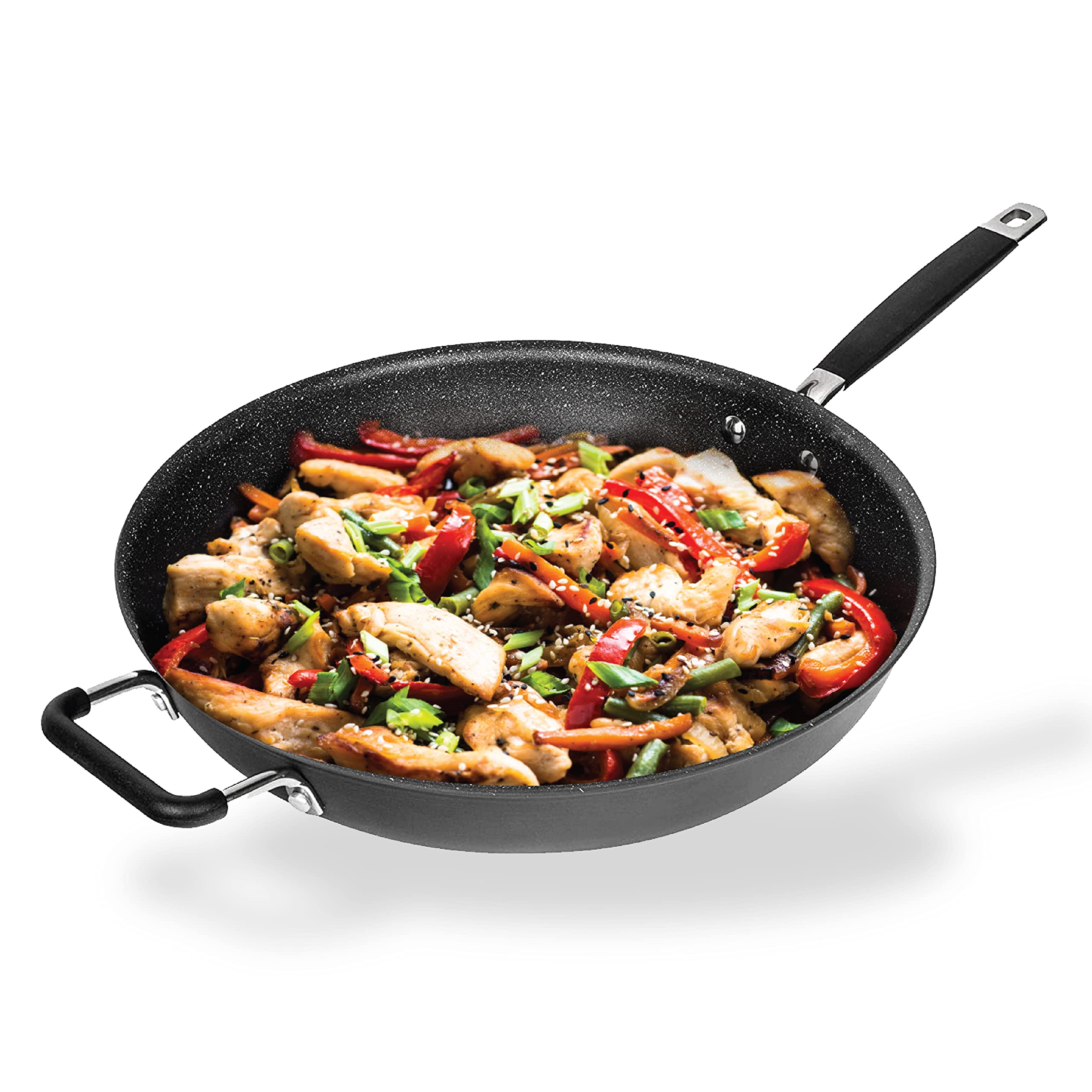 Granitestone Pro 14” Frying Pan Nonstick Extra Large Hard Anodized Frying Pan with Ultra Nonstick Coating, Family Sized Open Skillet with Stay Cool Rubberized & Helper Handle, Oven & Dishwasher Safe