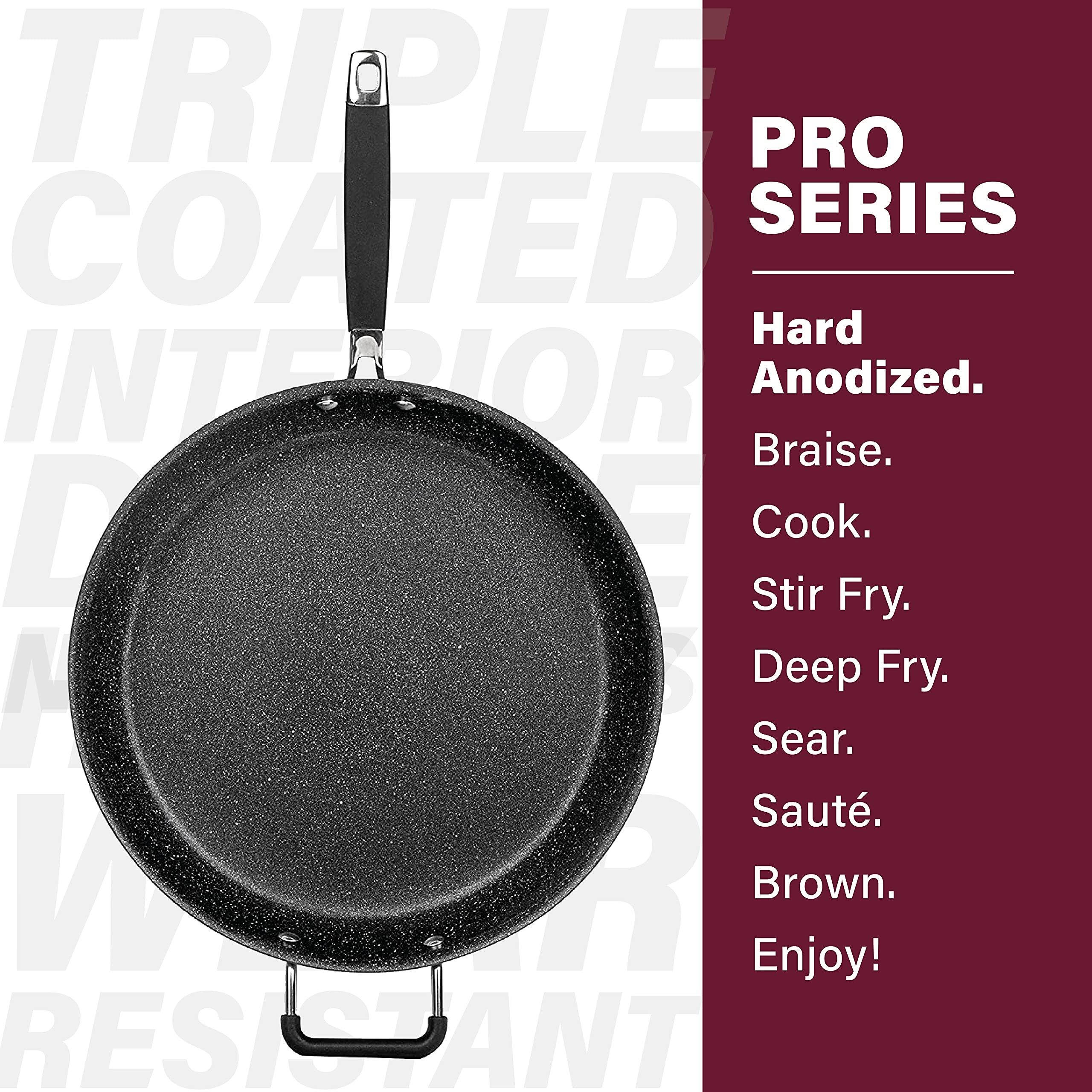 Granitestone Pro 14” Frying Pan Nonstick Extra Large Hard Anodized Frying Pan with Ultra Nonstick Coating, Family Sized Open Skillet with Stay Cool Rubberized & Helper Handle, Oven & Dishwasher Safe