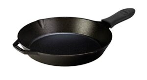 lodge seasoned cast iron skillet with hot - 12 inch frying pan with silicone hot handle holder (black)