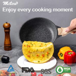 Motase 8 Inch Nonstick Skillet Frying Pan Egg Pan Omelet Pan, Nonstick Cookware Granite Coating, 100% PFOA free Cookware Pan, Healthy Nonstick Stone Frying Chef's Pan Skillet