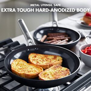 GreenPan Omega Hard Anodized Advanced Healthy Ceramic Nonstick, 9.5”&11”Frying Pan Skillet Set,Anti-Warp Induction Base,Diamond Reinforced Durable Coating,Stay-Flat Oil Surface,Oven&Broiler Safe,Black