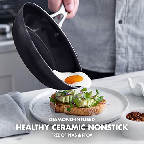 GreenPan Omega Hard Anodized Advanced Healthy Ceramic Nonstick, 9.5”&11”Frying Pan Skillet Set,Anti-Warp Induction Base,Diamond Reinforced Durable Coating,Stay-Flat Oil Surface,Oven&Broiler Safe,Black