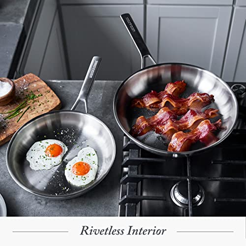 Merten & Storck Tri-Ply Stainless Steel 10" & 12" Frying Pan Skillet Set with Glass Lids, Professional Cooking, Multi Clad, Drip-Free Pouring Edges, Browning, Induction, Durable,Oven & Dishwasher Safe