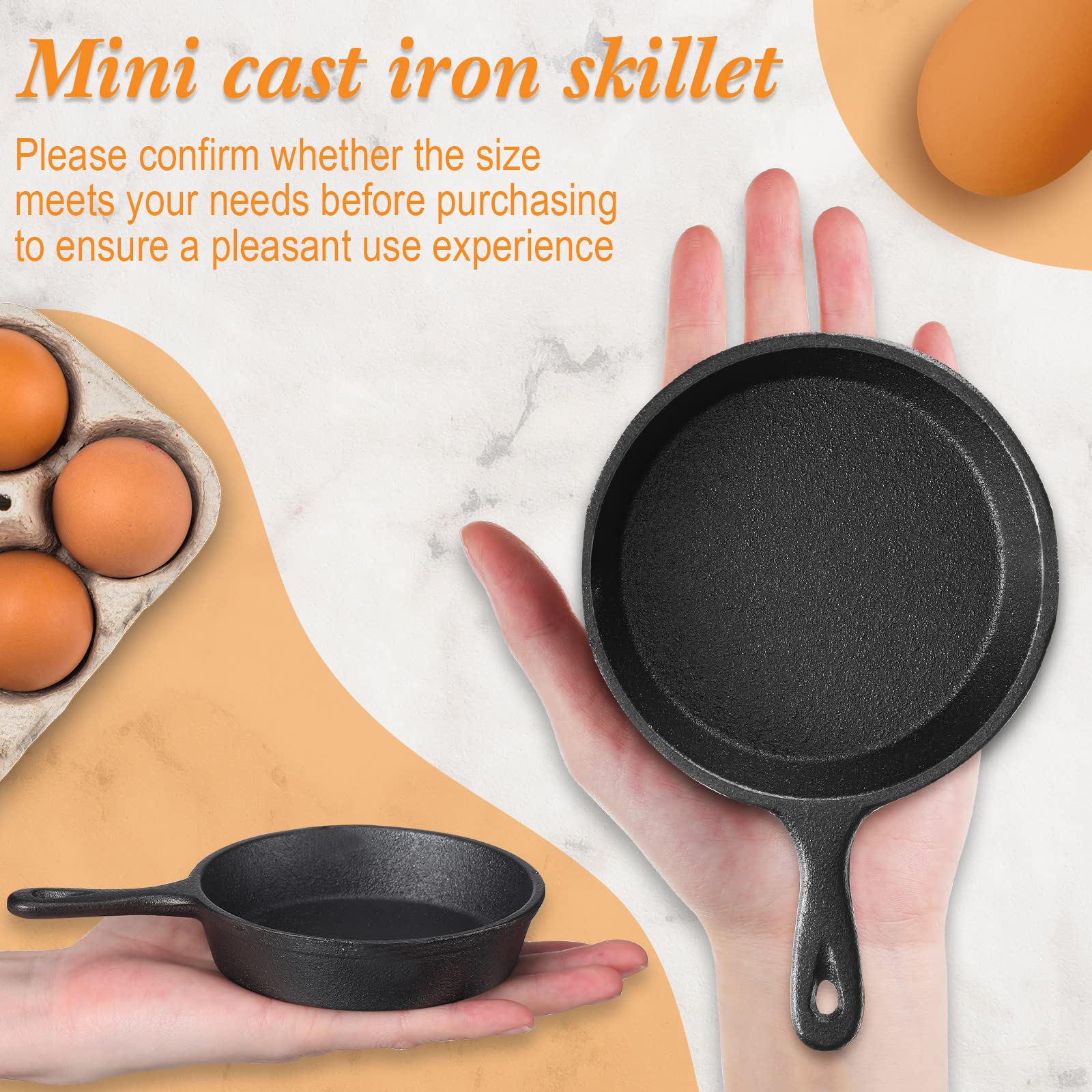 Remerry 4 Inches Cast Iron Skillets Mini Black Iron Nonstick Frying Pan Small Sizzling Plate Egg Pan Cast Iron Pot Bundle with Oil Brush for Indoor and Outdoor Restaurant Kitchen