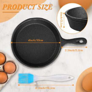 Remerry 4 Inches Cast Iron Skillets Mini Black Iron Nonstick Frying Pan Small Sizzling Plate Egg Pan Cast Iron Pot Bundle with Oil Brush for Indoor and Outdoor Restaurant Kitchen