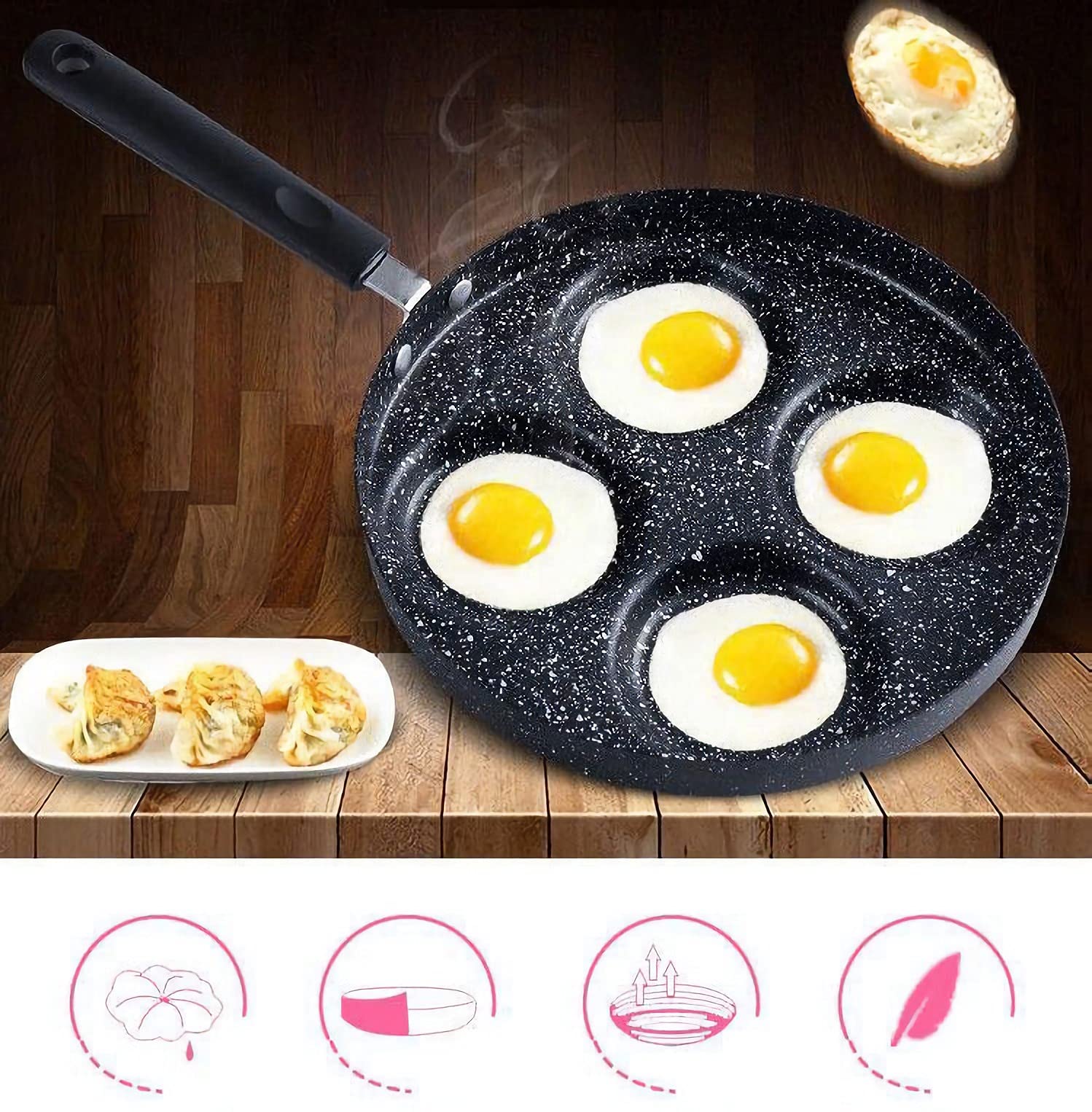 NINGVIHE Egg Pan,Non Stick Frying Pan,Skillet Pans for Cooking,Multi Egg Cooker Pan for Breakfast,Safe Non-stick Coating(Round)