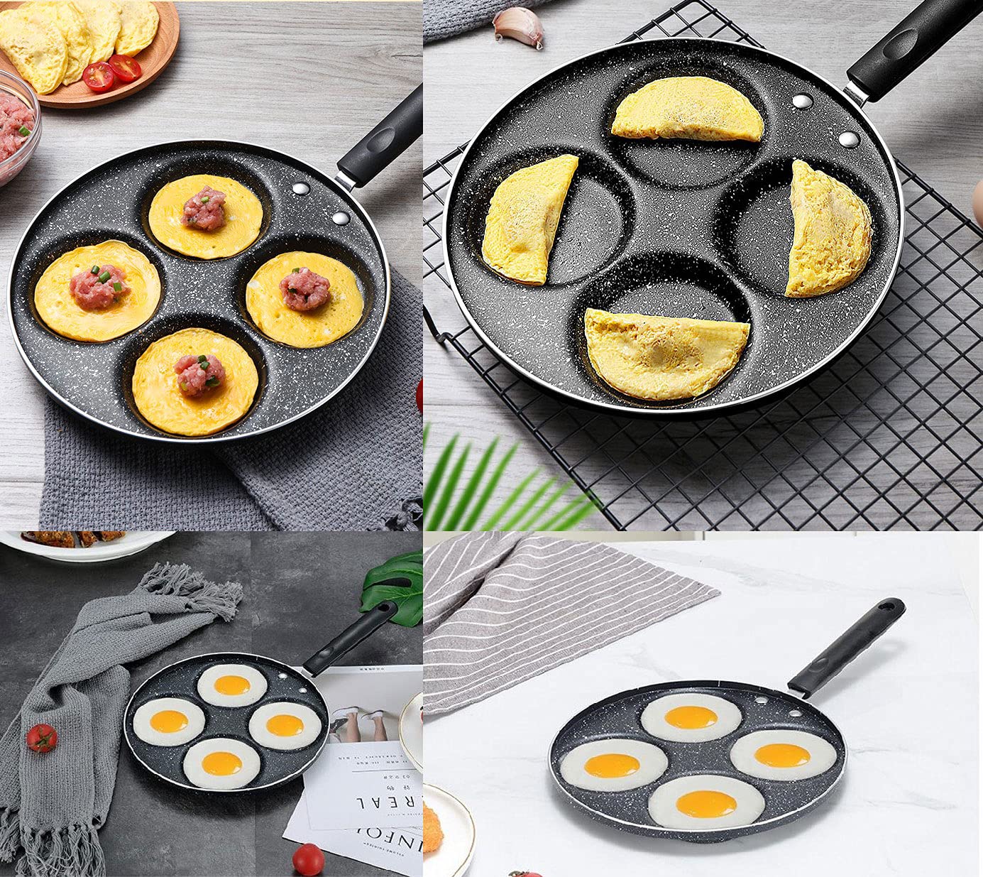 NINGVIHE Egg Pan,Non Stick Frying Pan,Skillet Pans for Cooking,Multi Egg Cooker Pan for Breakfast,Safe Non-stick Coating(Round)