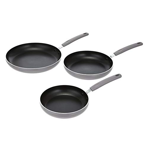 Amazon Basics Ceramic Non-Stick 3-Piece Skillet Set, 8-Inch, 9.5-Inch and 11-Inch, Gray