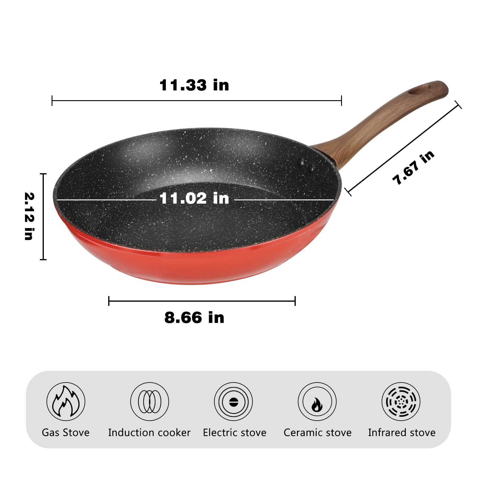 Vermonga 11" Nonstick Granite Coating Frying Pan, PFAS-Free, PFOA Free Healthy Omelette Pan, For Gas Stove and Electric Burner, Dishwasher Safe Nonstick Frying Pan Skillet for Daily Home Cooking