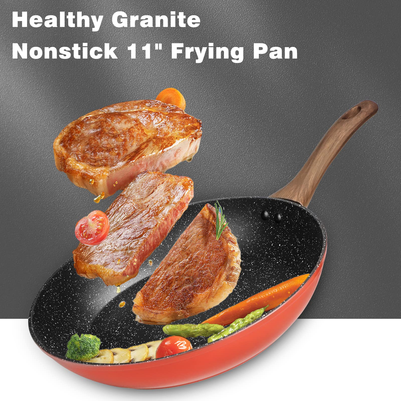 Vermonga 11" Nonstick Granite Coating Frying Pan, PFAS-Free, PFOA Free Healthy Omelette Pan, For Gas Stove and Electric Burner, Dishwasher Safe Nonstick Frying Pan Skillet for Daily Home Cooking