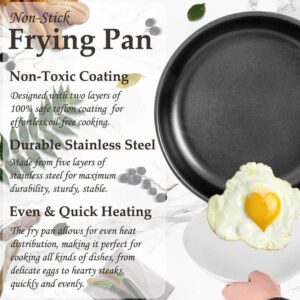 AUDANNE Nonstick Frying Pan with Lid, 12 inch Non Stick Large Stainless Steel Skillet with Handle - Oven Safe Non-stick Teflon Coating Induction Cooking Fry Pans, Black 12"