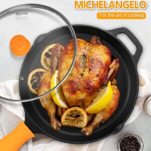 MICHELANGELO Cast Iron Skillet, 12 Inch Cast Iron Skillet With Lid, Preseasoned Large Skillet Oven Safe, Iron Skillets for Cooking with Silicone Handle & Scrapers - 12 Inch