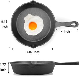 Lawei Cast Iron Skillets -8 Inch Non-Stick Pre-Seasoned Skillet Frying Pan for Kitchen Cooking Eggs, Meat, Pancake, Indoor and Outdoor Use, Oven, Grill, Stovetop, Induction Safe