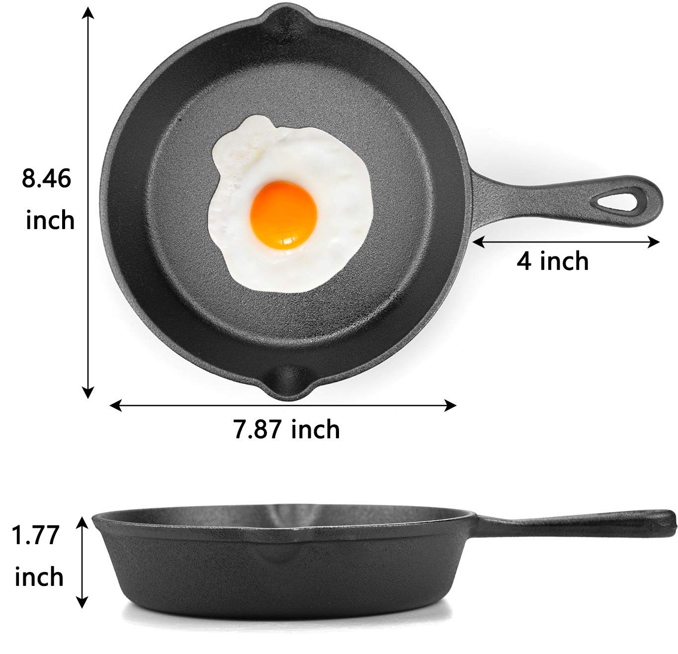 Lawei Cast Iron Skillets -8 Inch Non-Stick Pre-Seasoned Skillet Frying Pan for Kitchen Cooking Eggs, Meat, Pancake, Indoor and Outdoor Use, Oven, Grill, Stovetop, Induction Safe