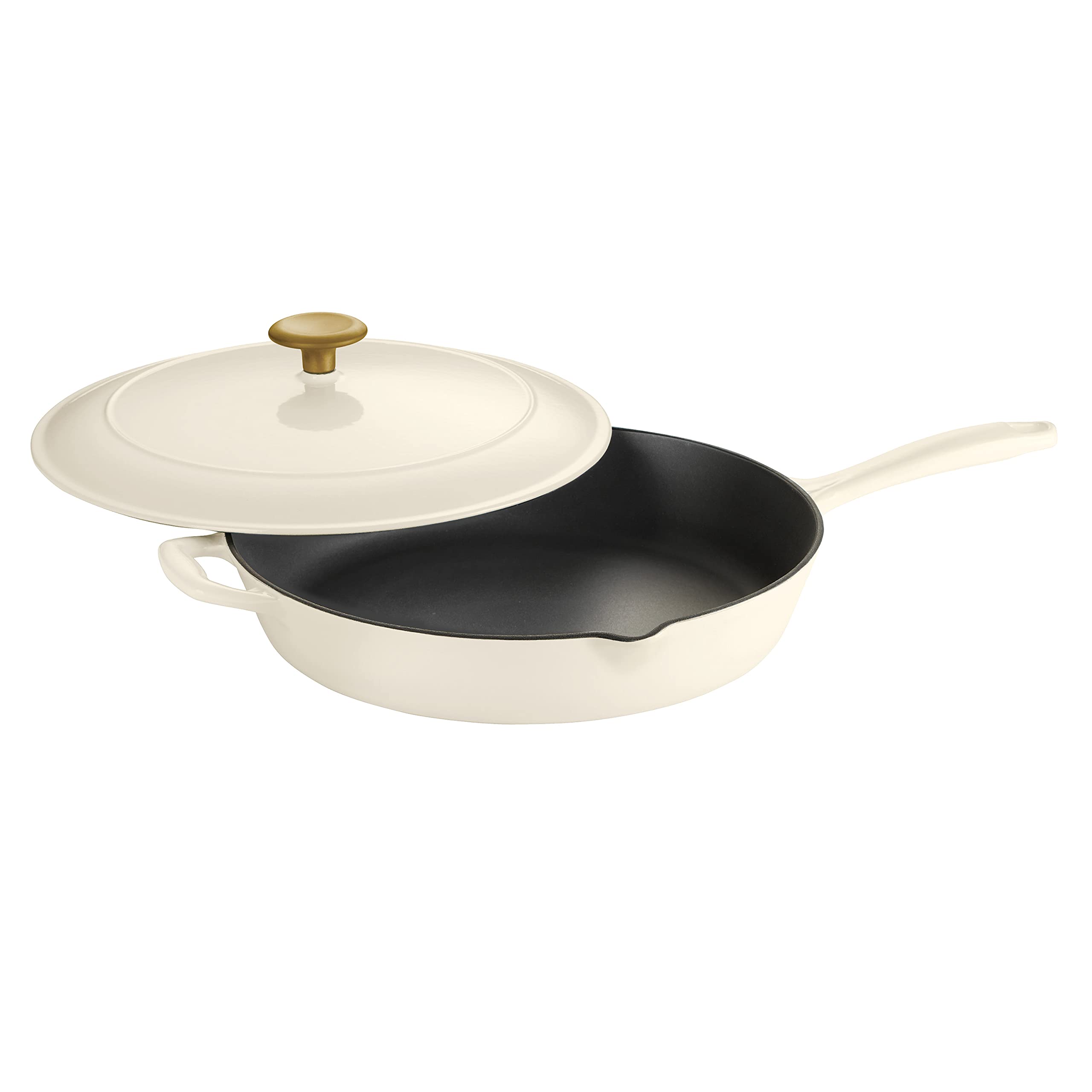 Tramontina Skillet Cast Iron 12 in Latte with Gold Stainless Steel Knob, 80131/082DS