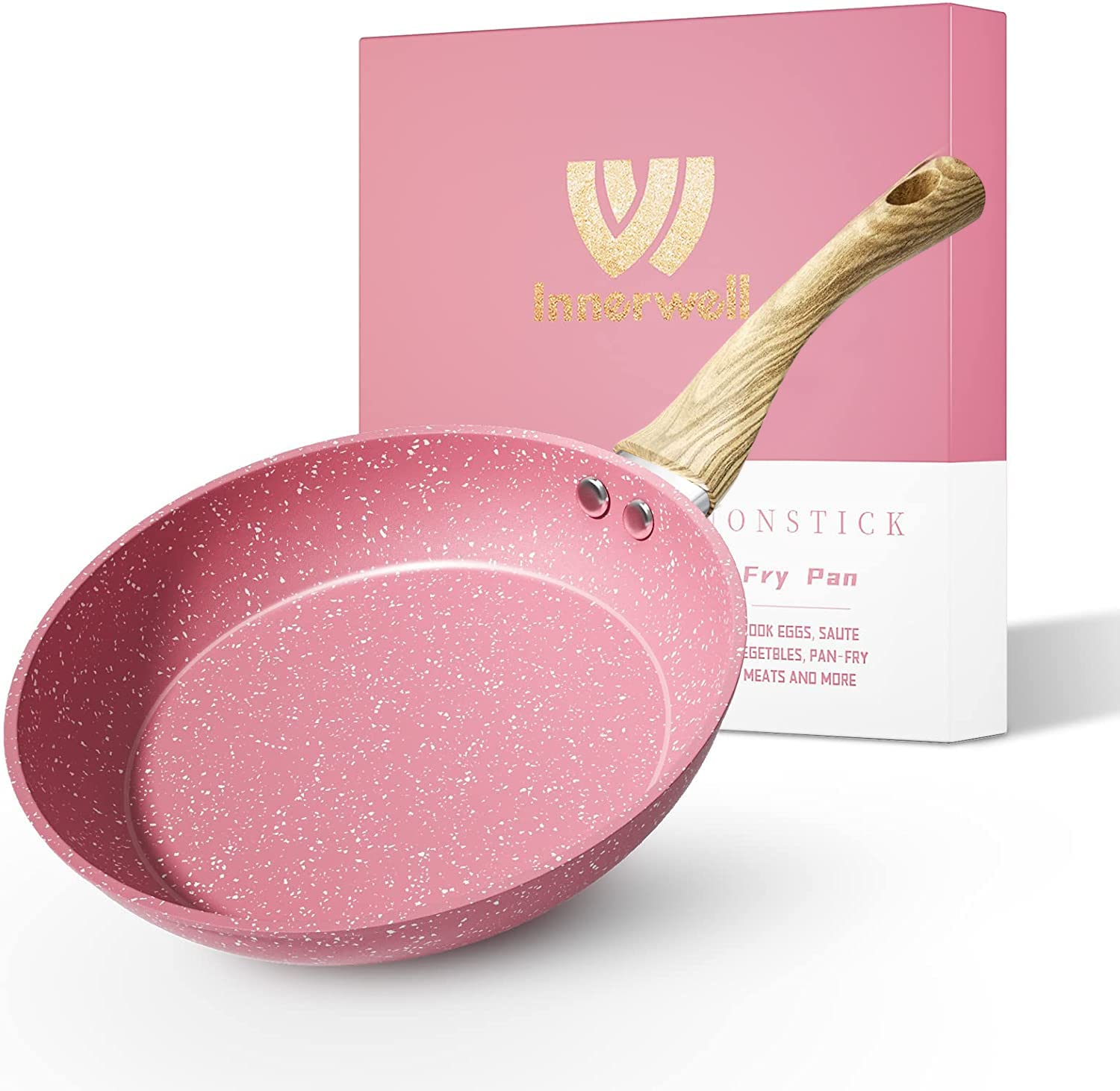 Frying Pan Nonstick, 11 Inch Pink Egg Pan, Non Stick Fry Pan 100% PTFE PFOA-Free Omelet Pan, Toxin-Free Skillets Stone Cookware, Anti-Warp Base with All Stove Tops Available, Induction Compatible