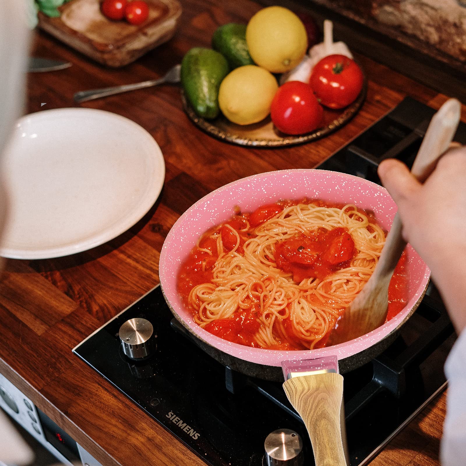 Frying Pan Nonstick, 11 Inch Pink Egg Pan, Non Stick Fry Pan 100% PTFE PFOA-Free Omelet Pan, Toxin-Free Skillets Stone Cookware, Anti-Warp Base with All Stove Tops Available, Induction Compatible