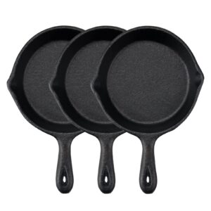 gothabach 3 pack 4'' mini cast iron skillet, pre seasoned small cast iron skillet for baked cookie, brownie, egg cakes