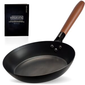 yosukata coating-free carbon steel pan - durable 10 1/4 inch frying pan - pans for cooking delicious meals - carbon steel pan with removable heat-resistant wooden handle - fry pan