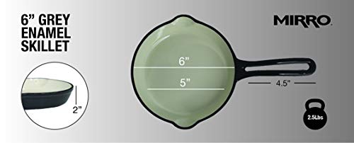 Mirro MIR-19056 6" Mini Cast Iron White Enamel Coated Interior Skillet, Grey, Ready to Use