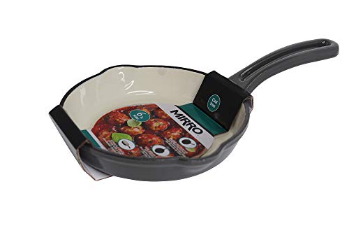 Mirro MIR-19056 6" Mini Cast Iron White Enamel Coated Interior Skillet, Grey, Ready to Use